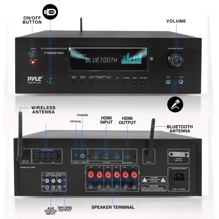 Pyle 1000W Bluetooth Home Theater Karaoke Receiver - 5.2-Ch Stereo Amplifier 2 UHF Wireless Microphone Video Pass-Through Supports, MP3/USB/HDMI/AM/FM Radio - PT888BTWM.5 - Image 7