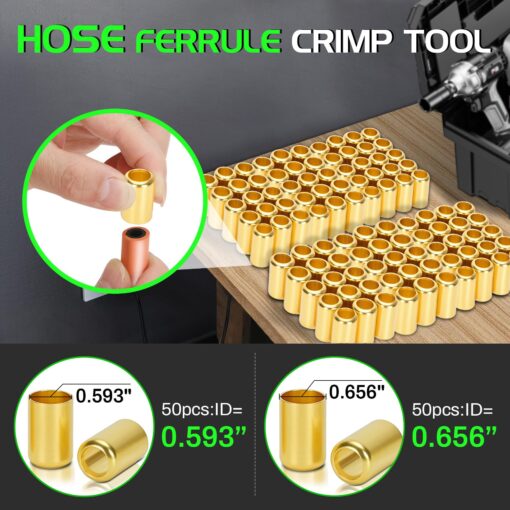 Heavy Duty Standard Hose Crimper, Hose Crimping Tool, with Ferrules (50PK) 0.593 Inch ID x 1 Inch & 0.656 Inch ID x 1 Inch for 1/4, 5/16, 3/8 Inch PVC and rubber hoses, Air Hose Crimping Tool - Image 5