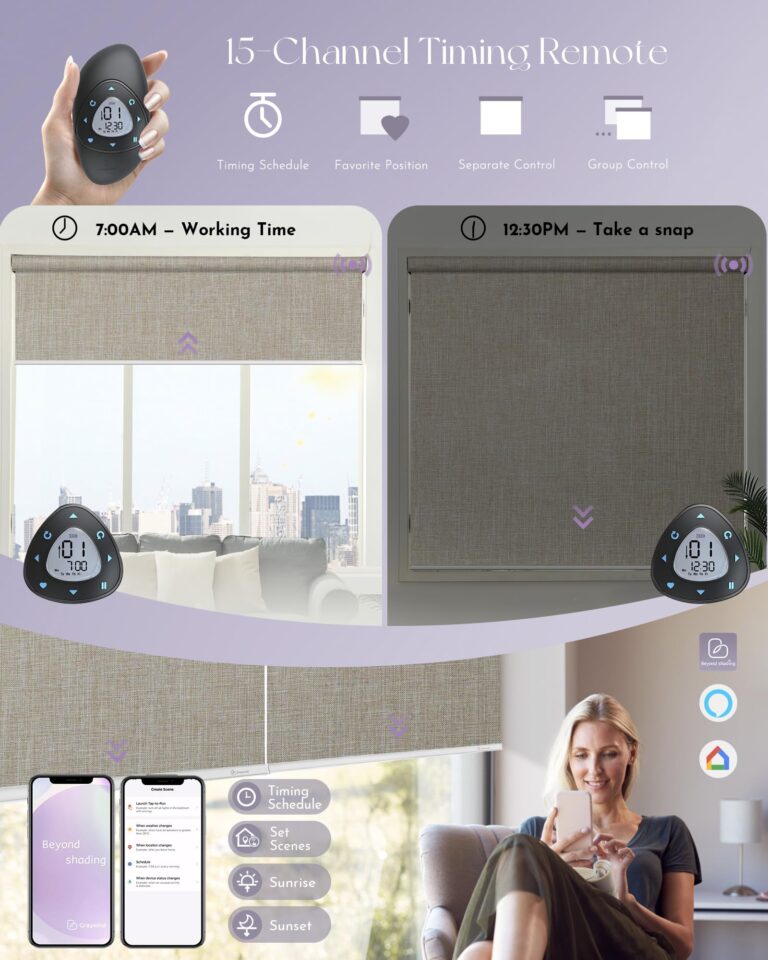 Graywind Motorized Roller Shades Compatible with Alexa Google Smart Blackout Shades with Remote Triple Weaved Fabric Window Blinds with Valance for Smart Home Office, Customized Size (Light Coffee) - Image 5