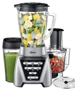 Oster Blender | Pro 1200 with Glass Jar, 24-Ounce Smoothie Cup and Food Processor Attachment, Brushed Nickel - BLSTMB-CBF-000