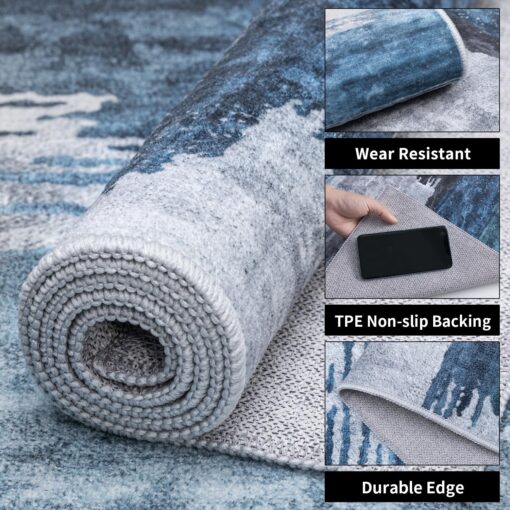 Ciicool Modern Abstract Deep Blue Gray Rug for Living Room, 8'x10' Machine Washable Area Rug Non-Slip Rug, Low-Pile Contemporary Indoor Dining Floor Carpet for Bedroom Office Under Table Home Decor - Image 7