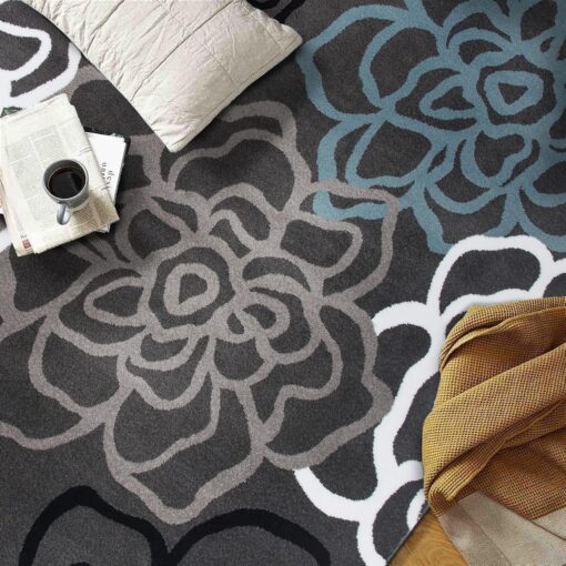 Rugshop Contemporary Modern Floral Abstract Flowers Easy Maintenance for Home Office, Living Room, Bedroom, Kitchen Soft Area Rug 9' x 12' Gray - Image 6