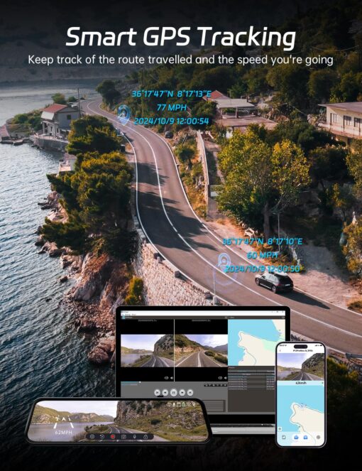 Pelsee P12 Pro Max 4K+2.5K Rear View Mirror Camera, 12" Mirror Dash Cam with 5G WiFi, Dash Cam Front and Rear with Starvis Night Vision, Smart Driving System ADAS, Included 64GB Card, Voice Control - Image 3