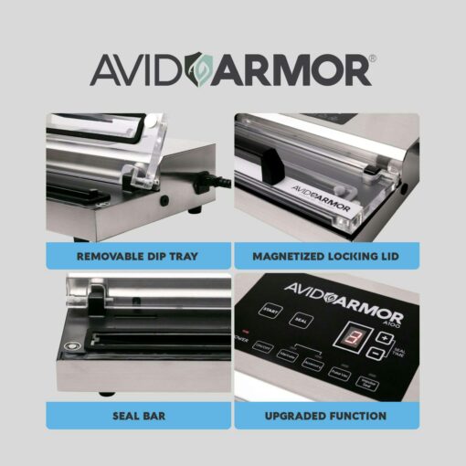 Avid Armor Vacuum Sealer Machine - A100 Stainless Construction, Clear Lid, Commercial Double Piston Pump Heavy Duty 12 Wide Seal Bar Built in Cooling Fan Includes 30 Pre-cut Bags and Accessory Hose - Image 7
