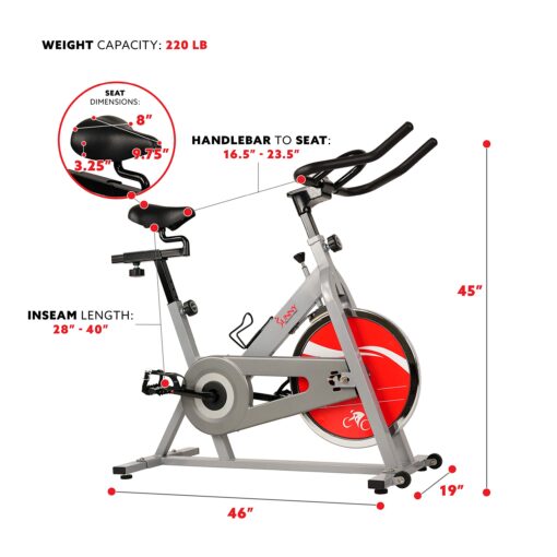 Sunny Health & Fitness Spin Bike Indoor Cycling Exercise Spinning Bike, silver (SF-B1001S) - Image 6