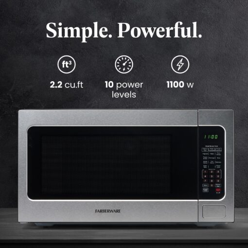 Farberware 1100W 2.2 cu ft Countertop Microwave Oven With Smart Sensor, LED Lighting, Child Lock - For Apartments and Dorms - Image 7