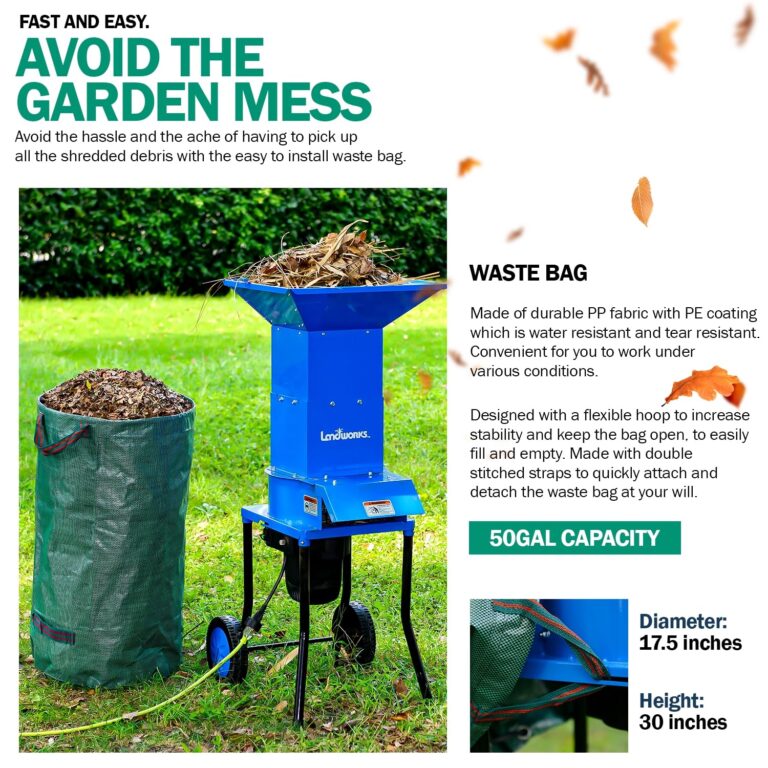 Landworks Electric Leaf Mulcher & Shredder - 15-AMP, 1800W, Steel Construction, 11" Blades, 0.5" Cutting Capacity, 120V AC for Dry Leaves, Grass, & Yard Clippings - Image 4