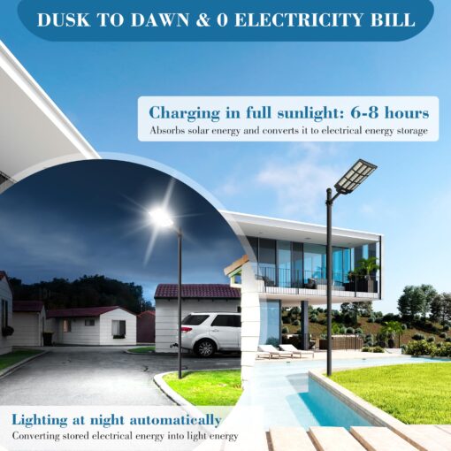 OKPRO 9800W Solar Street Lights Outdoor - 7000K Wide Angle Solar Lights Outdoor with Motion Sensor & Dusk to Dawn, IP66 Waterproof Solar Powered Outdoor Lights for Roadway Yard - Image 5