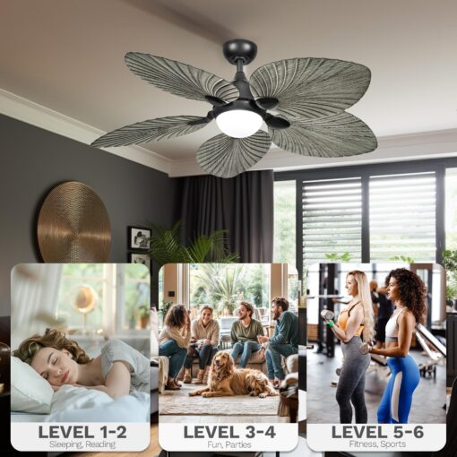 DWVO 52" Tropical Ceiling Fan with Light & Remote, LED Tri-Color Temperature, 5 Blade Ceiling Fans Reversible 6 Speeds w/Quiet DC Motor for Bedroom, Living Room, Dining Room, Patio - Image 3