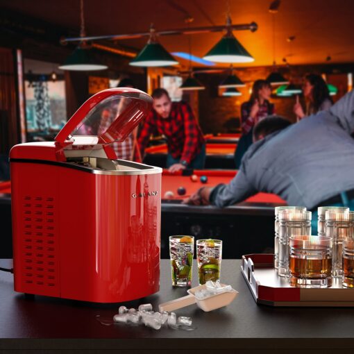 Galanz Portable Countertop Electric Ice Maker Machine, 26 lbs in 24 Hours, 9 Bullet Shaped Cubes Ready in 9 Minutes, 2 Ice Sizes, Perfect for Parties & Home Bar, 2.1 L, Retro Red - Image 2