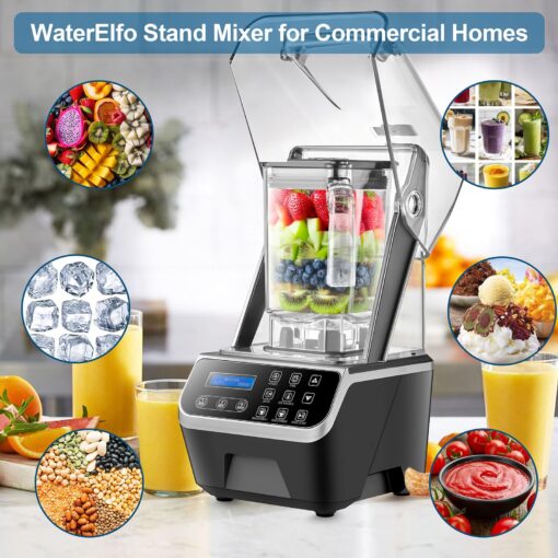 WaterElfo Professional Commercial Blender 2200W 1.58QT 51OZ Quiet Blender Brushless Motors Commercial Smoothies, Frozen Drinks, Self-Cleaning Silver Grey - Image 5