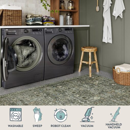 Lahome Large Dark Olive Green Area Rugs, Washable Area Rugs 9x12 Living Room, Boho Bedroom Rug Under Bed, Soft Stain Resistant Non-Shedding Thin Carpet for Dining Room Apartment - Image 5