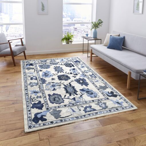 Navy Blue Oushak Rug, Modern, Vintage, Turkish, Eclectic, Floral, Pastel, Washable, Area Rugs for Living Room, Dining, Bedroom, Nursery, Girls, Boys, 5'9"x8'9" - Image 8