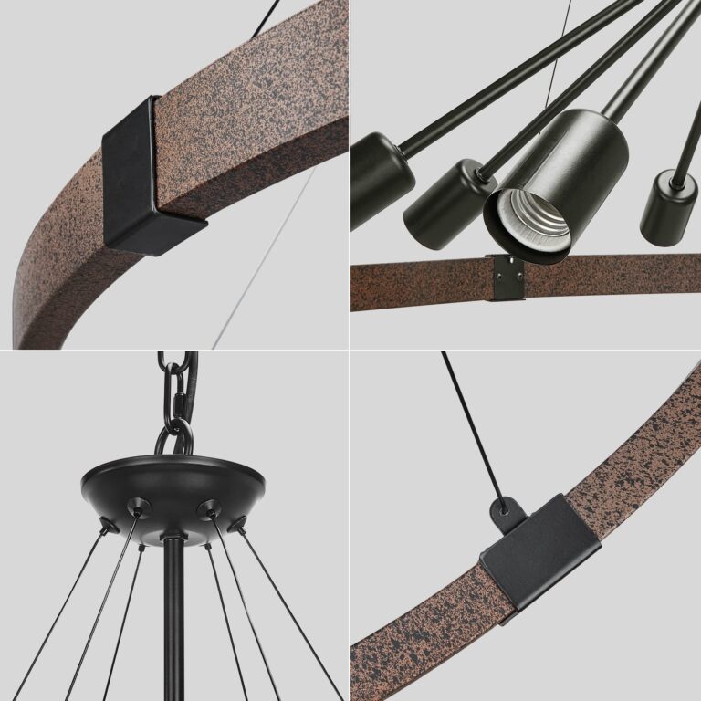 Klgxnrd 38.2'' Large Farmhouse Wagon Wheel Chandelier for Living Room, 8-Light Rustic Round Metal Light Fixtures for Dining Room Entryway Kitchen Island, Vintage Rust and Black Finishes - Image 4
