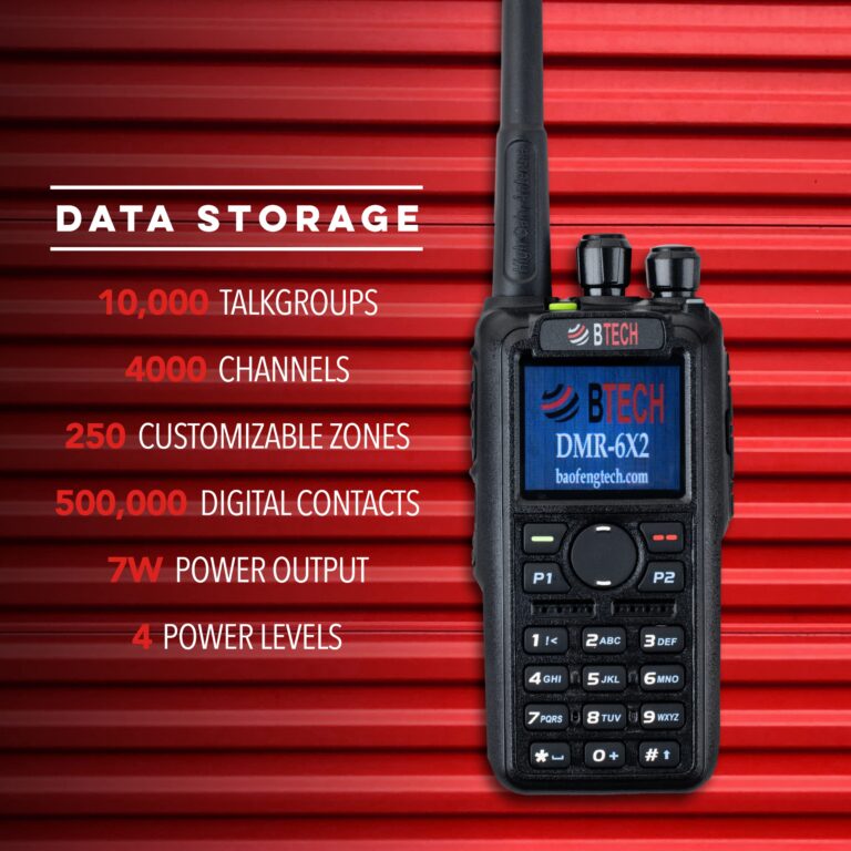 BTECH DMR-6X2 PRO DMR & Analog Two-Way Radio (Bluetooth + GPS) USB-C Battery – 7W VHF/UHF (136-174MHz & 400-480MHz), Encryption, Talker Alias, APRS, Roaming, Voice Recording, with Accessory Kit - Image 6