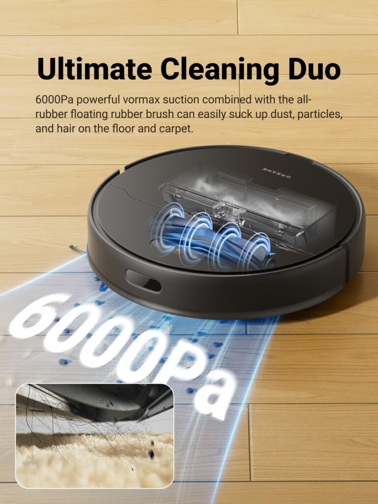 DREAME D9 Max Gen 2 Robot Vacuum and Mop Combo, LDS Navigation, 6000Pa Strong Suction Power, 240mins Runtime, 2-in-1 Sweep and Mop, WiFi, APP, Voice Control - Image 7