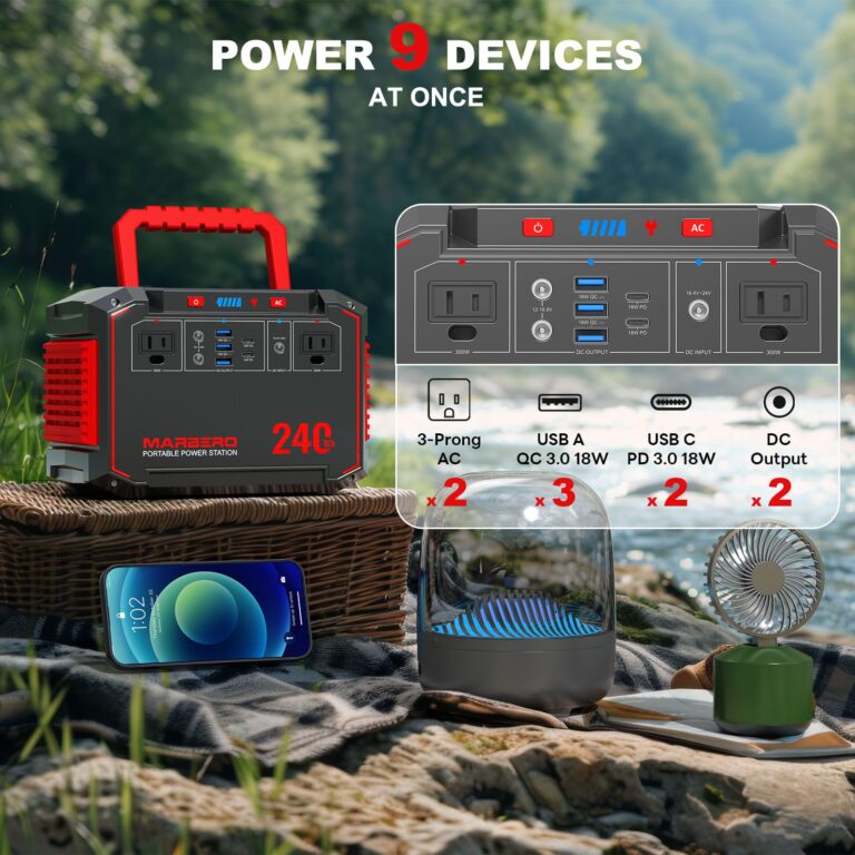 MARBERO Portable Power Station 240Wh 350W Peak Camping Portable Power Bank with AC Outlet 110V(3*USB A, 2*USB C, 2*AC,2*DC) Solar Generator for Outdoor Travel Home Emergency Hurricane - Image 6