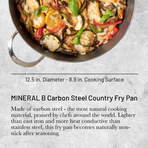 de Buyer MINERAL B Carbon Steel Country Fry Pan - 12.5” Diameter, 8.9” Cooking Surface - Ideal for Sauteing, Simmering, Deep Frying, Stir Frying, One-Pan Meals - PFAS, PFOA, PFOS Free - Made in France - Image 8