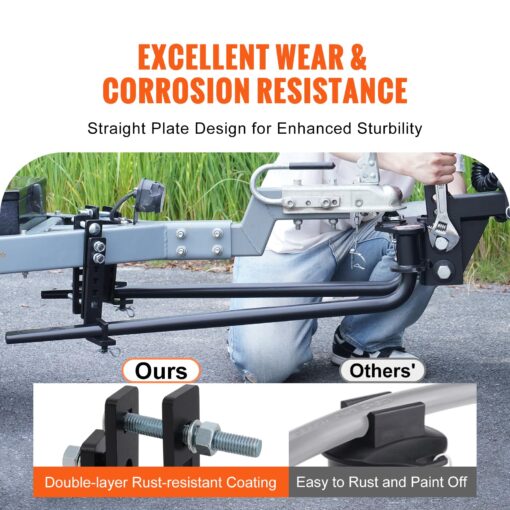 VEOVR Weight Distribution Hitch, 1,000 lbs Weight Distributing Hitches Kit with Sway Control for Trailer, 2-in Solid Steel Shank, 2-5/16 in Alloy Steel Ball, Powder Coated Load Leveling Hitch, Black - Image 4