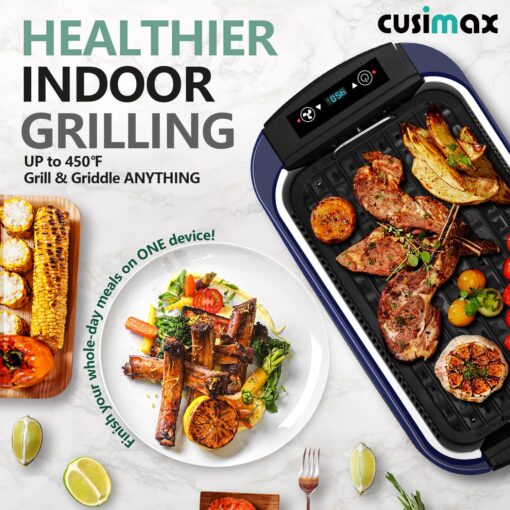 Smokeless Grill, CUSIMAX 1500W Indoor Grill, Electric Grill Griddle with LED Smart Display & Tempered Glass Lid, Portable Korean BBQ Grill, Non-stick Removable Grill & Griddle Plate - Image 3