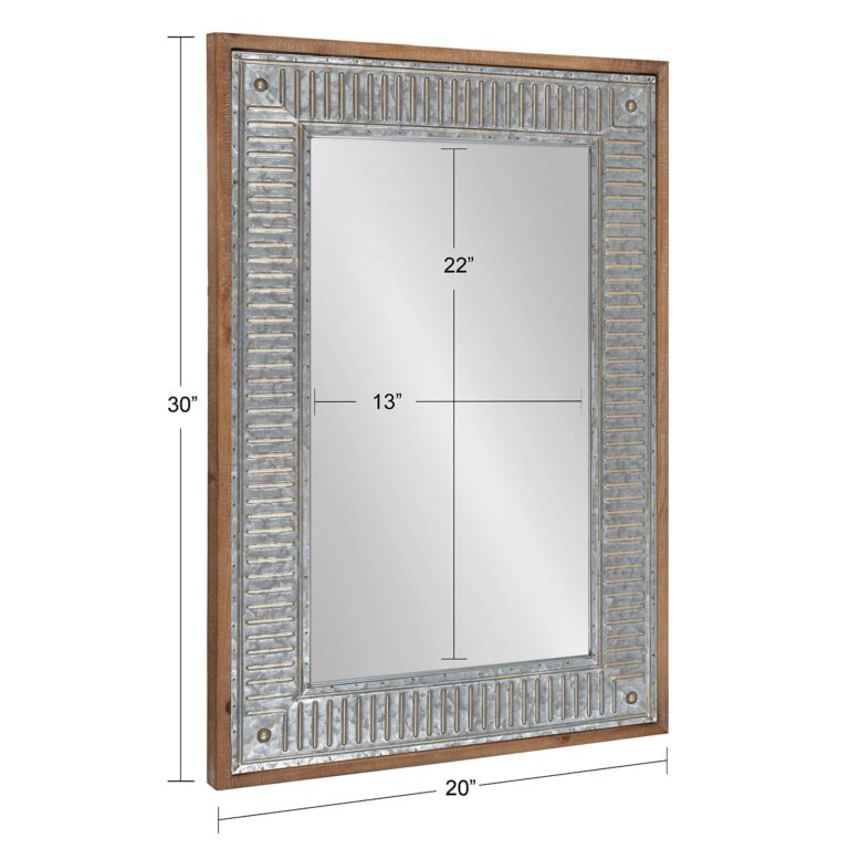 Kate and Laurel Deely Farmhouse Wall Mirror, 20 x 30, Rustic Brown and Silver, Rustic Wall Decor with Galvanized Metal Frame - Image 2
