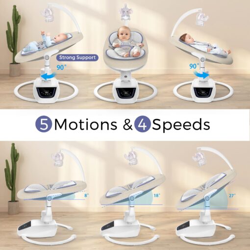 MOMFANN Baby Swing for Infants, ‎3D-Motion Electric Infant Swing for Baby Boy Girl, Adjustable Height and Angle 360°Rotating Seat (Classic Oat) - Image 2