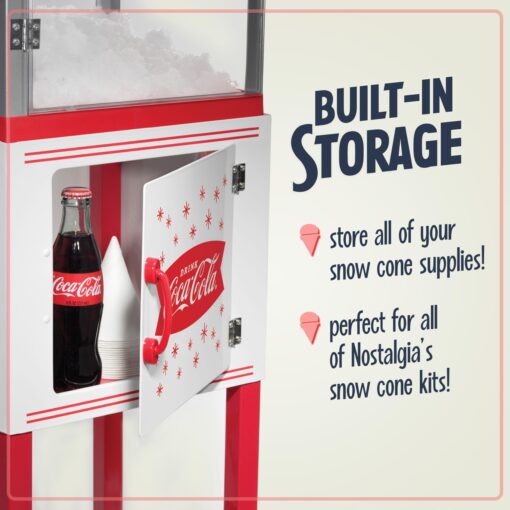Nostalgia 8-Inch Tall Snow Cone Cart, Makes 48 ICY Treats, Includes Metal Scoop, Storage Compartment, Wheels for Easy Mobility, Coke - Image 6