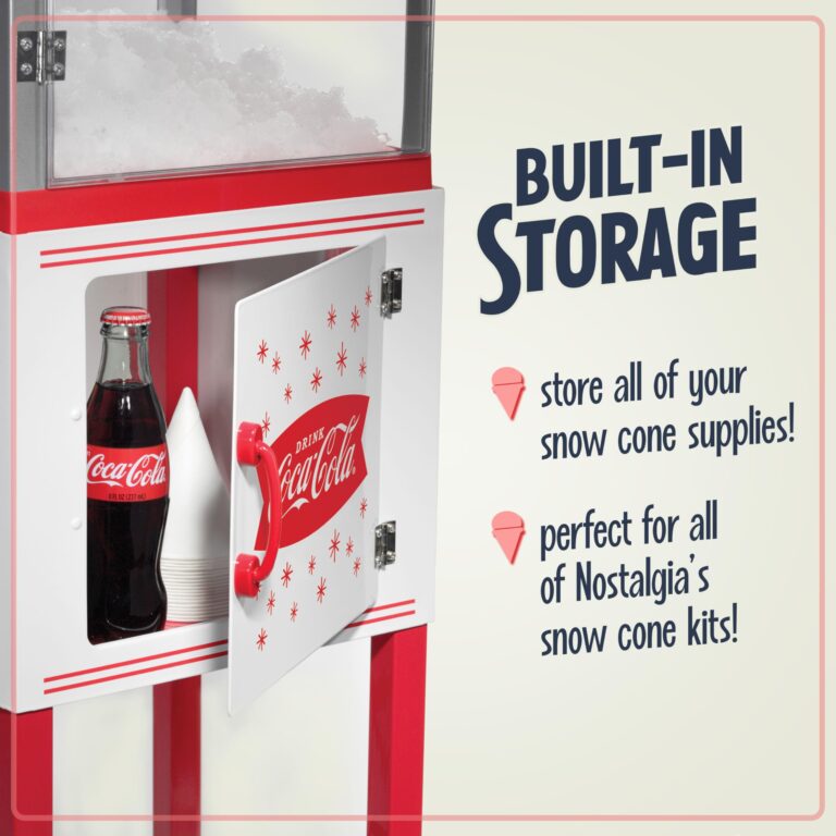 Nostalgia 8-Inch Tall Snow Cone Cart, Makes 48 ICY Treats, Includes Metal Scoop, Storage Compartment, Wheels for Easy Mobility, Coke - Image 6