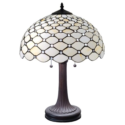 Tiffany Style Table Lamp Banker Jeweled 26" Tall Stained Glass White Yellow Stains Antique Vintage Light Decor Nightstand Living Room Bedroom Handmade Gift AM1041TL16B Amora Lighting - Image 6