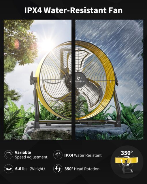 Airvention 15600mAh Rechargeable Battery Operated Drum Fan, 12 inch Yellow Industrial High Velocity Floor Fan, Shop Fan for Camping Gym Garage Outdoor Indoor, AI-F600Y - Image 3