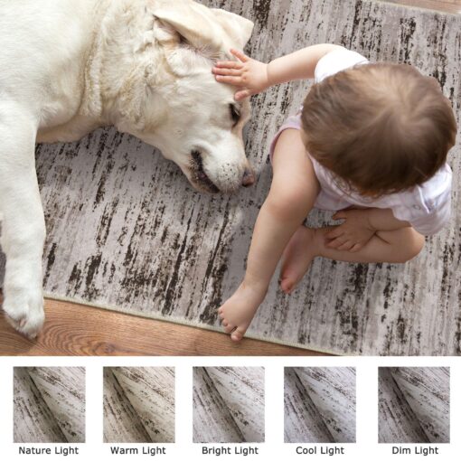 Lansny Modern Abstract 8x10 Large Living Room Washable Rug Non-Slip Soft Bedroom Area Rug Taupe-Brown Thin Print Faux Wool Carpet Throw Rugs for Nursery Playroom Dining Room Indoor Office Home Decor - Image 8