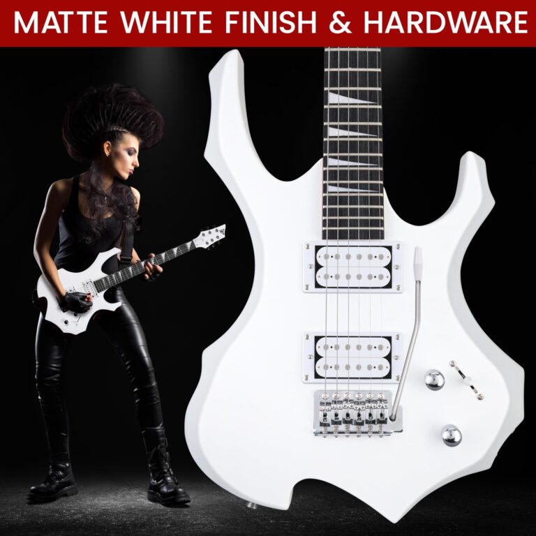 Pyle Heavy Metal EG Fire Electric Guitar Axe w/ Amplifier Kit, Full Size Instrument w/ Practice Amp & Accessories, White Matte - Image 6