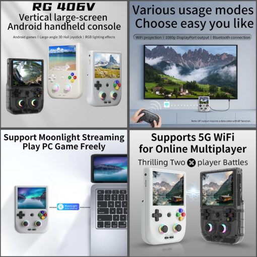 RG406V Handheld Game Console Preloaded Games RG 406V 4-inch IPS Multi-touch Screen Retro Game Console 128G UFS2.2 Android 13 Retro Emulator RG406V 5500mAh Battery 1080p DP Output WIFI Bluetooth Gray - Image 4