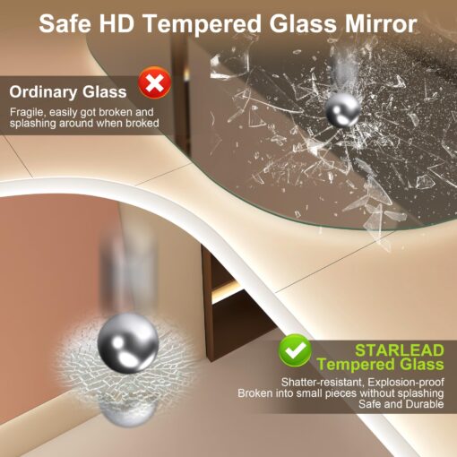 STARLEAD 24"x36" LED-Bathroom-Mirror-with-Lights, Wall-Mounted with Bluetooth Speaker, Anti-Fog, 3 Color Temperature, Dimmable Brightness, Waterproof, Tempered Glass, Frontlit & Backlit, Oval - Image 4