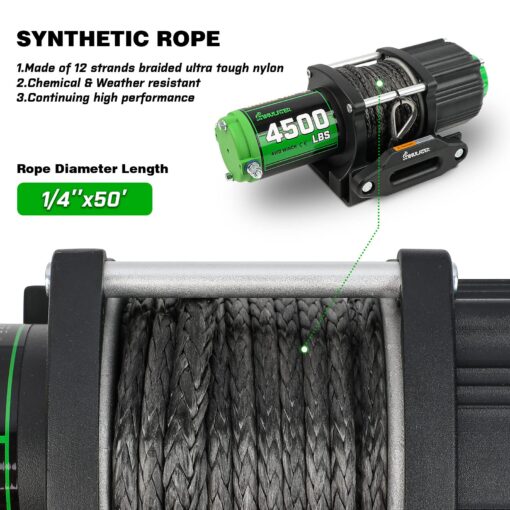 STIMULATER 4500LB ATV Winch with Synthetic Rope, with Wireless Remote and Wired Switch,with Hawse Fairlead,with Hook,IP67 Waterproof,Suitable for Most ATVs and UTVs - Image 3