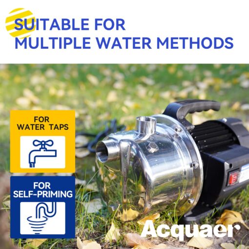 Acquaer 1.5 HP Portable Shallow Well Pump Garden Pump, Stainless Steel, 1210 GPH, 115V Sprinkler Pump Water Transfer Draining Irrigation Pump for Water Removal and Lawn Garden - Image 3