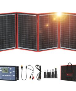 DOKIO 220W 18V Portable Solar Panel Kit Folding Solar Charger with 2 USB Outputs for 12v Batteries/Power Station AGM LiFePo4 RV Camping Trailer Car Marine