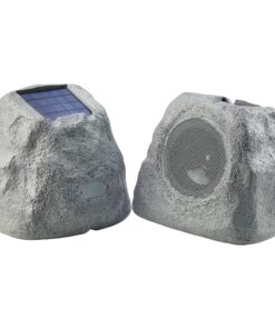 Gemini Sound GHRK-500LTMS-PR: Portable Solar-Powered Bluetooth Rock Speakers Pair with Multi-Link, Weather-Resistant Design for Outdoor Entertainment, Wireless Connectivity, and Ambient LED Lighting