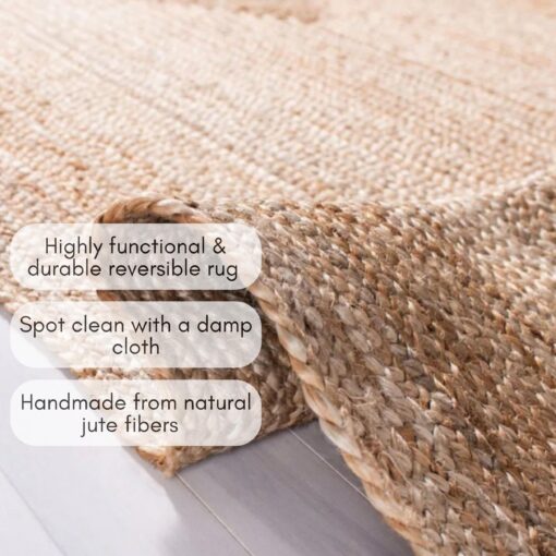 FRELISH DECOR Handwoven Jute Area Rug - 8 feet Round - Natural Yarn - Rustic Vintage Beige Braided Reversible Rug - Eco Friendly Rugs for Bedroom - Kitchen - Living Room - Farmhouse (8' Round) - Image 7