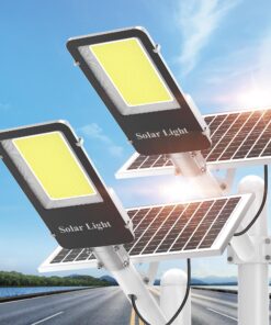 Solar Street Lights Outdoor Waterproof - 6000W Solar Lights Outdoor Dusk to Dawn Parking Lot Light Commercial, 7000K LED Street Light Powered Flood Security Heavy Duty for Yard, Outside(2 Pack)