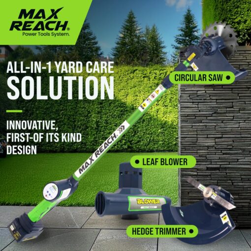 3-in-1 Cordless Yard Landscaping Tool Long Reach Hedge Trimmer + Tree Trimmer + Electric Leaf Blower Cordless with Battery & Charger Battery Powered Pole Saw & Tree Saw & Weed Eater by Max Reach Tools - Image 4