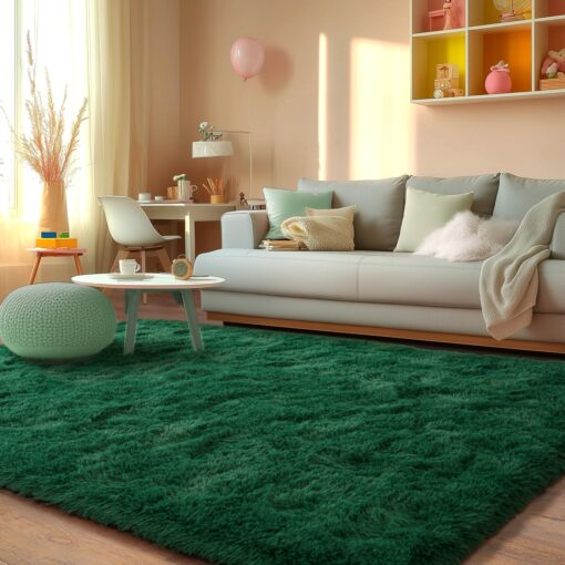 Fluffy Rugs for Living Room, Soft Shaggy for Bedrooms, Deep Green Area Rug, Cozy Fuzzy Carpet for Kids, Perfect Indoor Decor for Boys and Girls 9x12 Feet - Image 6