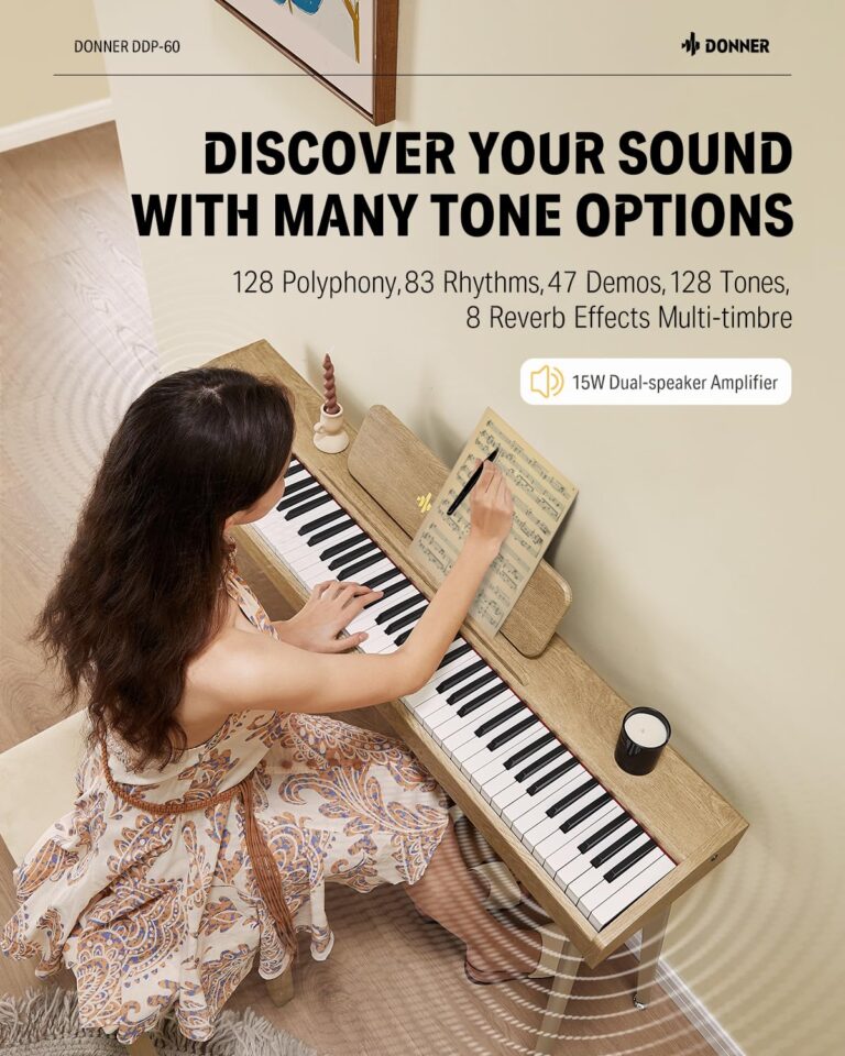 Donner DDP-60 88 Key Digital Piano: Full Size Keyboard, Sensitive Touch, 8 Reverbs, Recording, 128 Voices. Includes Three Pedal, Electric Piano Keyboard for Beginners - Image 6