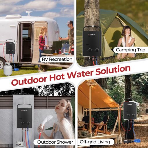 CAMPLUX 5L Portable Propane Gas Tankless Water Heater, 1.32 GPM Tankless Water Heater With 1.2 GPM Water Pump, Black - Image 8