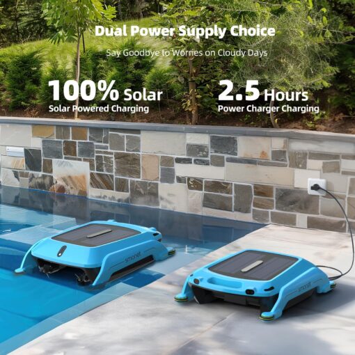 Solar Robotic Pool Skimmer Cleaner: SMONET Automatic Cordless Pool Skimmer for Above Ground Pool with Dual Charging Options Path Optimization, Two Speed Modes Saltwater Compatibility - Image 7