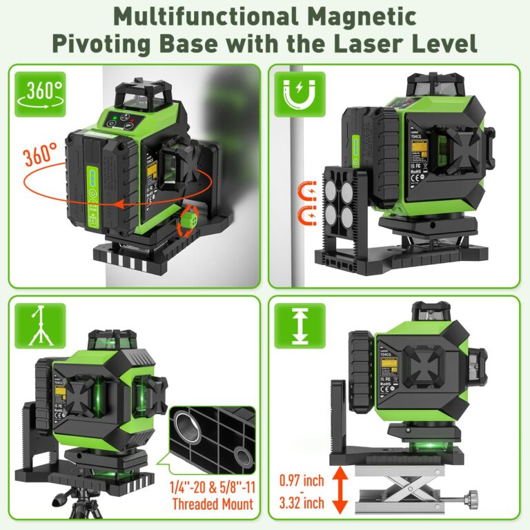 Huepar 4x360 Laser Level Self-leveling 4D Green Beam Cross Line 16 Lines Tiling Floor Laser Tool -2x360 Horizontal/Vertical Laser Lines -rechargeable Li-ion Battery & Integrated Magnetic Bracket 704CG - Image 4
