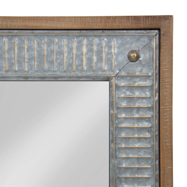 Kate and Laurel Deely Farmhouse Wall Mirror, 20 x 30, Rustic Brown and Silver, Rustic Wall Decor with Galvanized Metal Frame - Image 4
