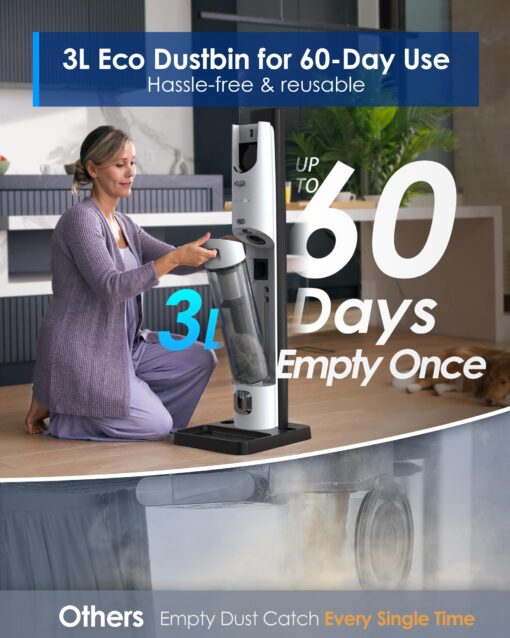 Tineco Pure ONE Station Cordless Vacuum Cleaner with 3L Auto Dust Base, Smart Stick Vacuum Cleaner Powerful Suction & Lightweight, ZeroTangle Brush for Hard Floor, Carpet & Pet Hair, White - Image 7