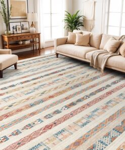 Puino 10x14 Washable Area Rug: Moroccan Large Neutral Boho Area Rug for Living Room & Bedroom Geometric Non-Slip Farmhouse Carpet for Living Room Yellow Colourful 10'x14'.