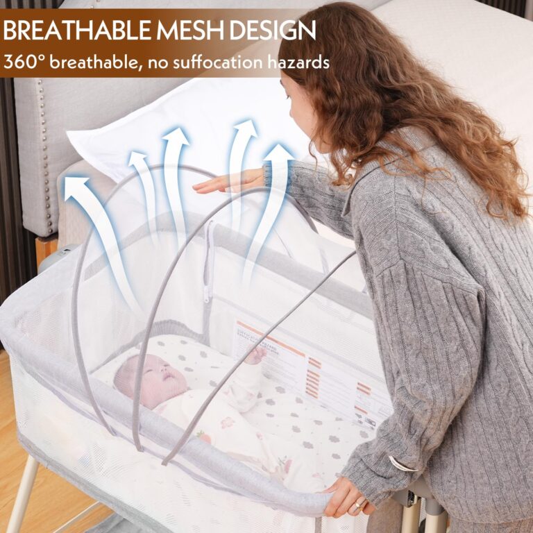 Hichangto Baby Bassinet,Rocking Bassinet with Waterproof Sheet,3 in 1 Baby Bassinets Bedside Sleeper,6 Height Adjustable Bedside Bassinet for Newborn(Grey) - Image 3